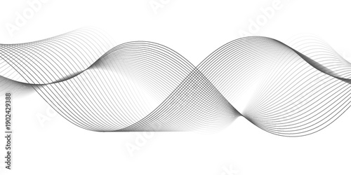 Abstract wave element for design. Digital frequency track equalizer. Stylized line art background. Vector illustration. Wave with lines created using blend tool. Curved wavy line, smooth stripe.