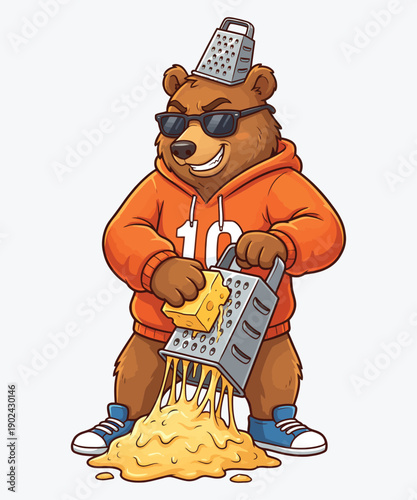 War With Cheese Grater A Funny Bear illustration T-shirt Design