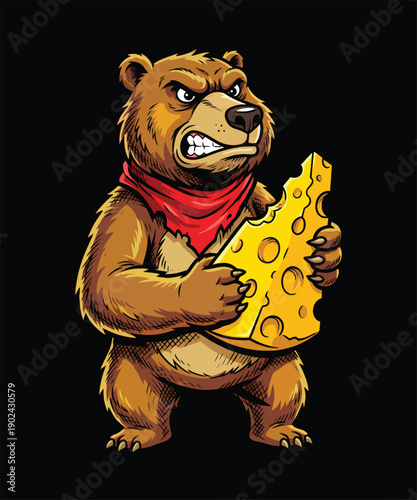 War With Cheese Grater A Funny Bear illustration T-shirt Design
