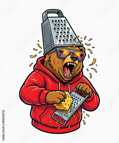 War With Cheese Grater A Funny Bear illustration T-shirt Design
