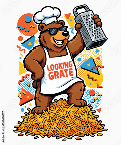 War With Cheese Grater A Funny Bear illustration T-shirt Design