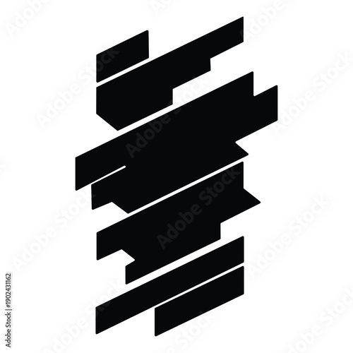 A stylized black logo with abstract geometric shapes on a white background