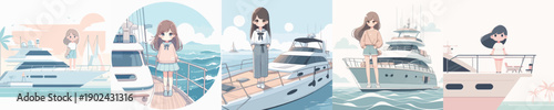 Vector Illustration of a Girl Standing on a Boat