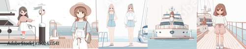 Vector Illustration of a Girl Standing on a Boat