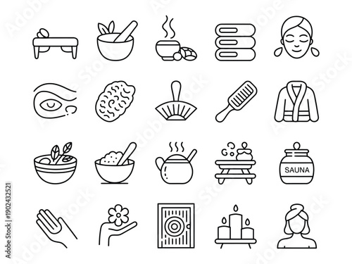 Spa and wellness icons for relaxation and self-care routines
