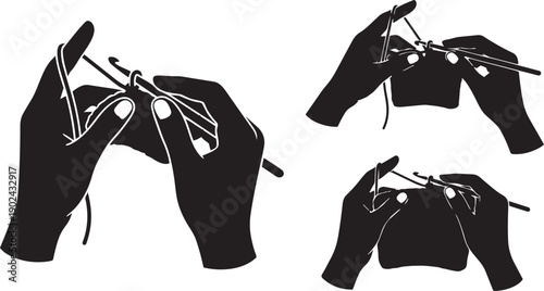 Crochet Hook and Yarn Skein Silhouette Vector