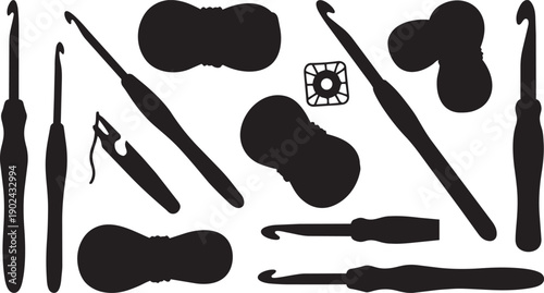 Crochet Hook and Yarn Skein Silhouette Vector