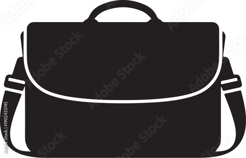 Black messenger bag with white outline and strap satchel