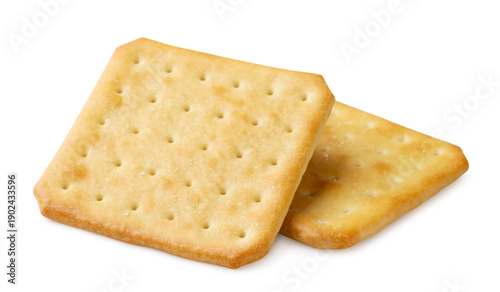 Two crackers close-up on a white. Isolated