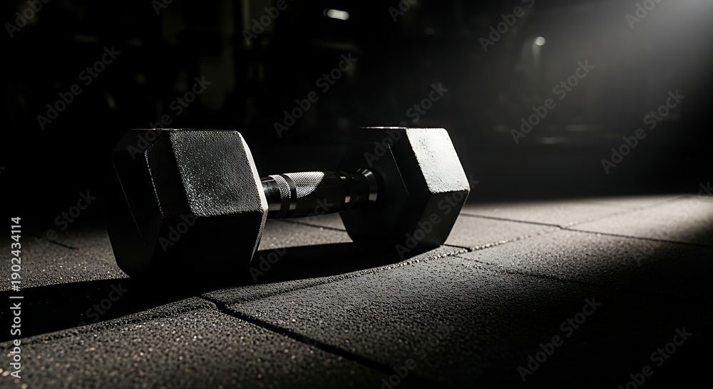 Obraz premium Heavy Dumbbell on Dark Gym Floor