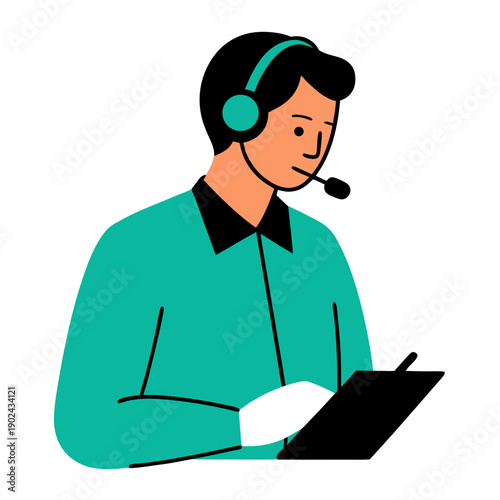 Customer support specialist with headset working on laptop