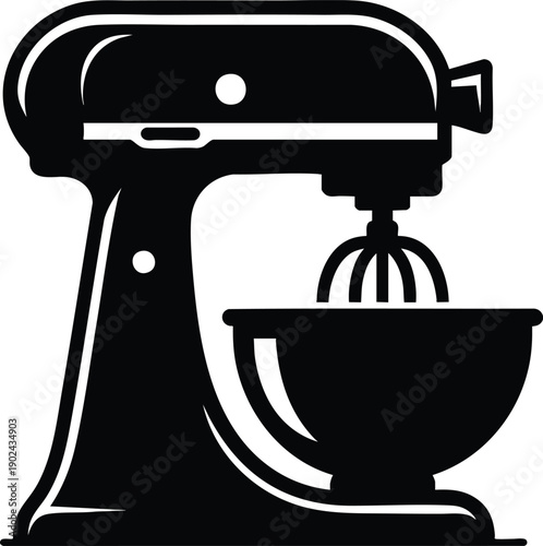 Powerful kitchen stand mixer with a large mixing bowl silhouette vector illustration isolated on a white background