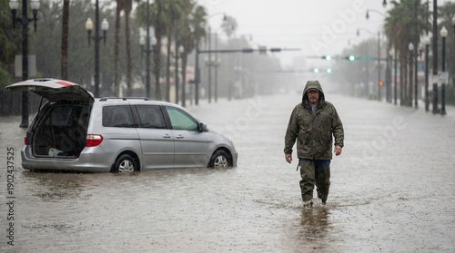 Inundation deluge affects urban landscape during heavy rain city streets flooded dramatic scene captured