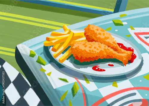 fried chicken american food cuisine restaurant dining table meal gourmet traditional travel tourism culture culinary dish indoor hospitality southern crispy dinner comfortfood