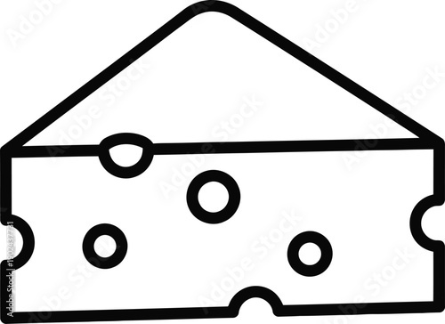 A simple line drawing of a wedge of cheese with holes in it.