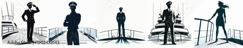 Silhouette Vector Illustration of a Captain Standing on a Boat