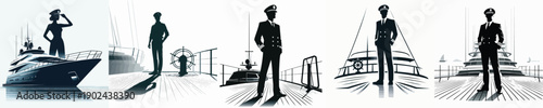 Silhouette Vector Illustration of a Captain Standing on a Boat
