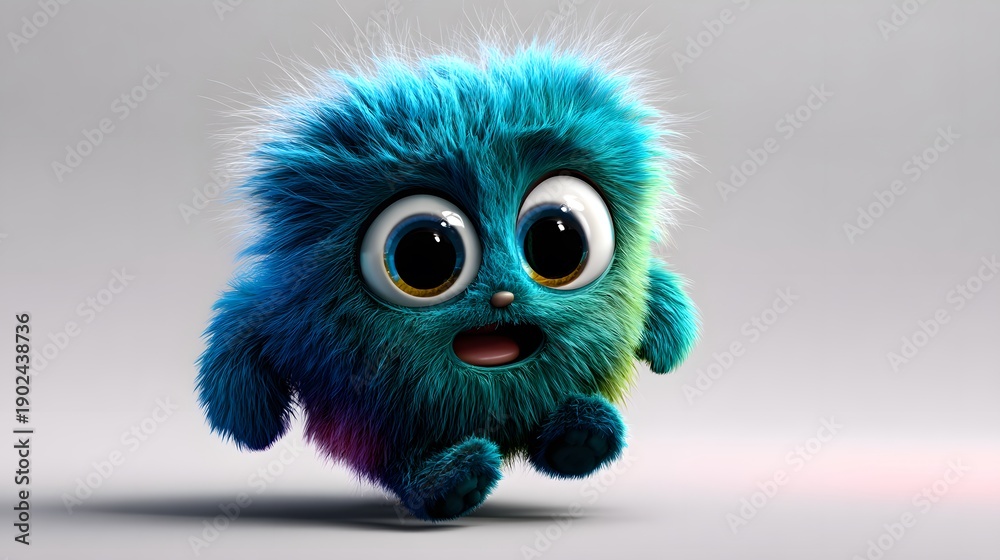 Fototapeta premium Colorful Fluffy Character with Big Eyes and Playful Expression