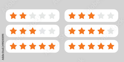 Product rating icon set, customer review gold stars, app UI UX interface, flat design symbol, web banner button, user feedback vector illustration
