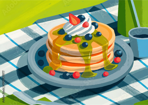 pancakes american food cuisine restaurant dining table meal gourmet traditional travel tourism culture culinary dish indoor hospitality breakfast syrup maple brunch