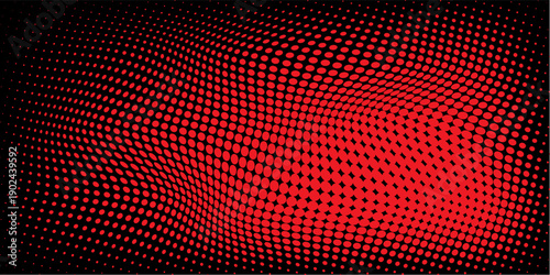 Polka dot red black halftone pattern. Gradient dots background. Modern vector illustration. Abstract curves. Points backdrop. Bright colors dotted spotted pattern