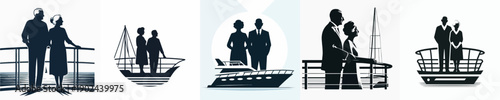Silhouette of a Married Couple Standing on a Boat Vector Illustration