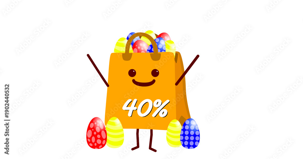 Fototapeta premium Easter bag sale illustration with eggs on sale, purchases with editable discount percentage and phrases for e-commerce, white background