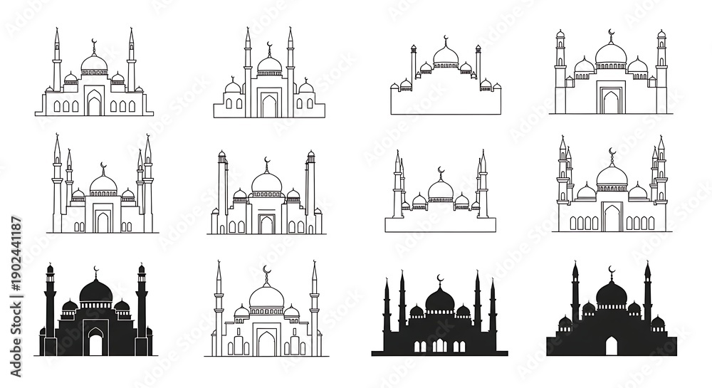 Fototapeta premium Mosque Line Icon Set