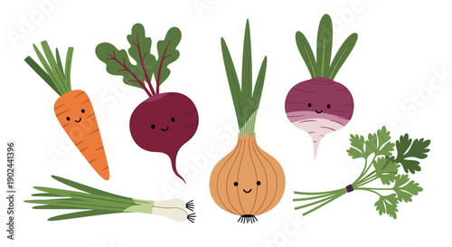 Cute vegetable illustration in naive child style for children's nutrition education and cooking programs
