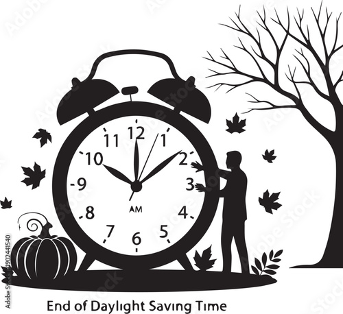 Silhouette of person next to clock for end of daylight saving time