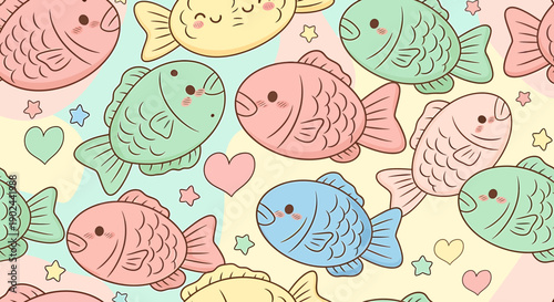 Cute Kawaii Fish Pastry Pattern