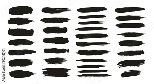 Collection of 32 Black Brush Strokes for Graphic Design