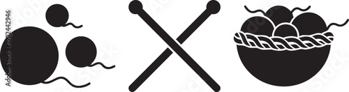 Knitting Yarn Ball and Needles Silhouette Set