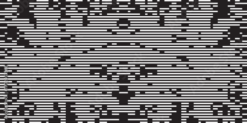 Abstract horizontal line pattern with monochrome geometric symmetry and glitch style