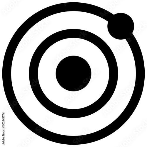 Planetary model of the atom. Outlined stroke vector icon with black-filled details.