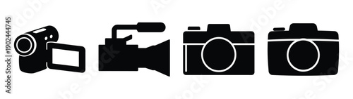 A set of camera icons in silhouette mode for graphic design