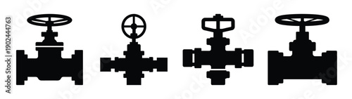 A set of black valve icons in silhouette mode for industrial design