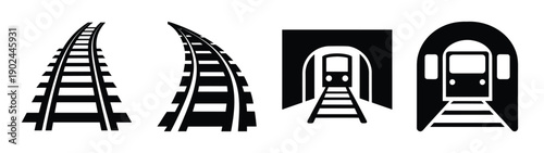 A set of minimalist train track icons in silhouette mode