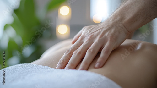 Wallpaper Mural Relaxing massage therapy session with gentle touch on back, promoting wellness and tranquility in serene environment Torontodigital.ca