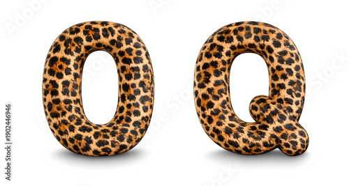 3d leopard print alphabet letters o and q on transparent background leopard texture 3d letters png