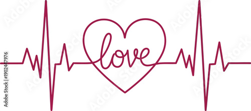 A heart rate line with the word love inside a heart shape, symbolizing love's rhythm.