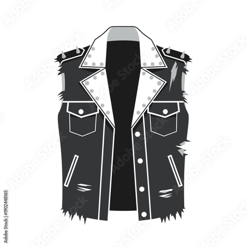 Black Leather Vest with Studs and Spikes - Rocker Biker Style