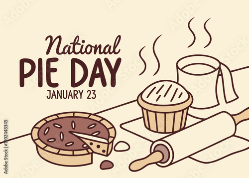 National Pie Day illustration with pie baking utensils and treats
