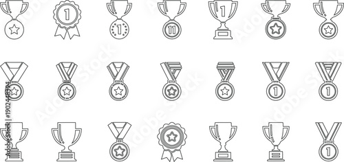 Vector Icons of Trophies and Medals for Winners