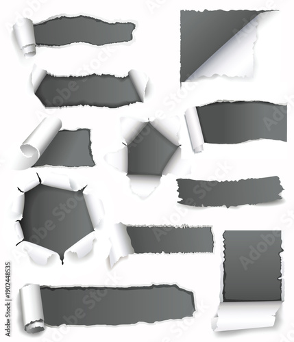 Torn paper black set. Vector illustration.
