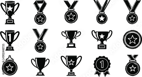 Solid Black Icons Representing Trophies and Awards