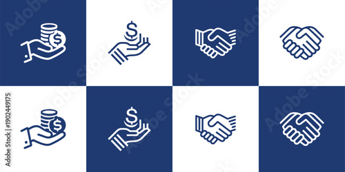 Icon Set Vector of 4 Financial Investment Transaction and Business Handshake