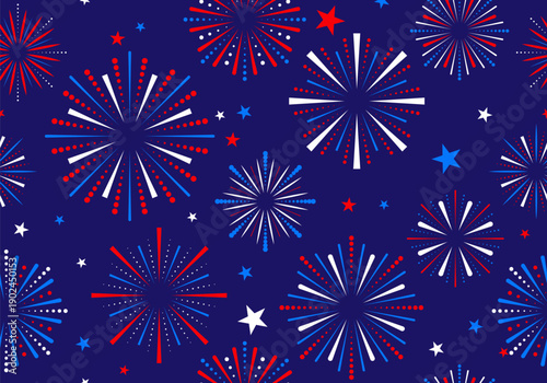 USA stars seamless pattern, US background, 4th July banner. 4th July background, fireworks pattern, USA Independence Day