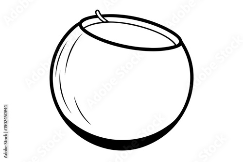 line art Fresh Coconut Silhouette Vector, Summer Beach Fruit Art
