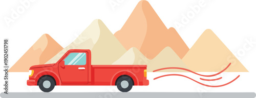 Red Pickup Truck in Motion Illustration.